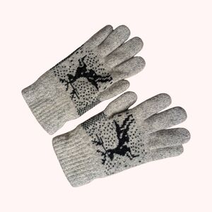 Nordic Fair Isle Wool* Reindeer Women's Grey Gloves